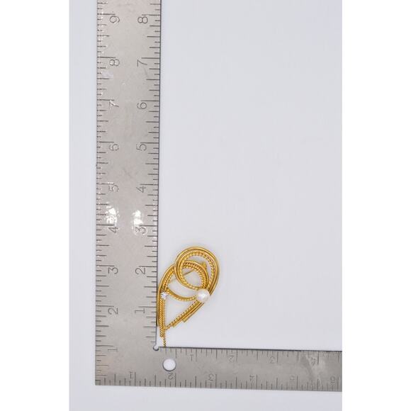 Vintage Pin Brooch Gold Rhinestone White Pearl Abstract 1980s 9B - Picture 12 of 12